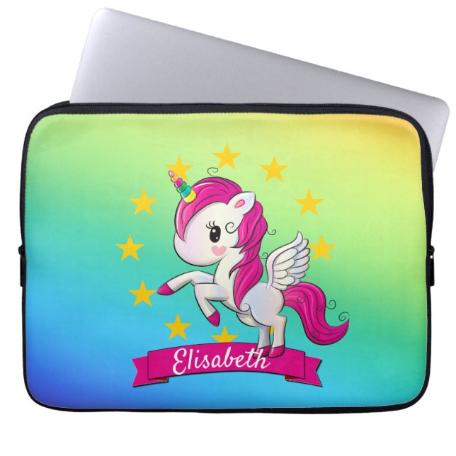 Niedliche Farbenfrohe magische Einhornröhre Kinder Laptopschutzhülle (Vorderseite)