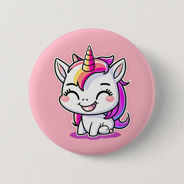Niedliche Farbenfrohe magische Happy Einhorn Kunst Button (Vorderseite)