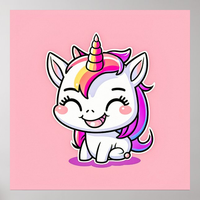 Niedliche Farbenfrohe magische Happy Einhorn Kunst Poster (Vorne)