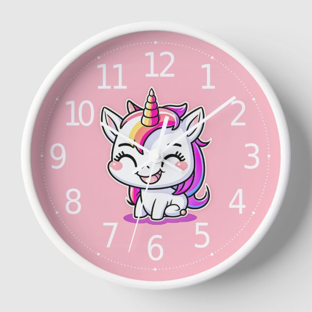 Niedliche Farbenfrohe magische Happy Einhorn Kunst Uhr (Vorderseite)