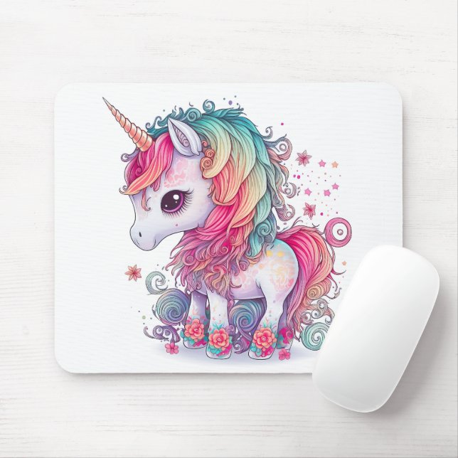 Niedliche Farbenfrohe magische Kreatur Einhorn Kun Mousepad (Mit Mouse)