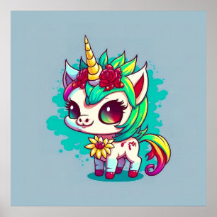 Niedliche Farbenfrohe magische Kreatur Einhorn Kun Poster