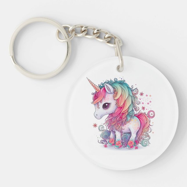 Niedliche Farbenfrohe magische Kreatur Einhorn Kun Schlüsselanhänger (Vorderseite)