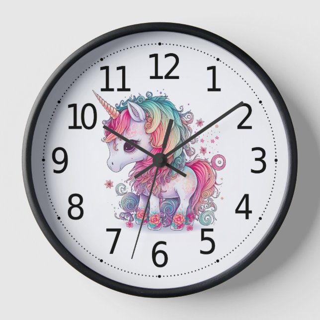 Niedliche Farbenfrohe magische Kreatur Einhorn Kun Uhr (Vorderseite)