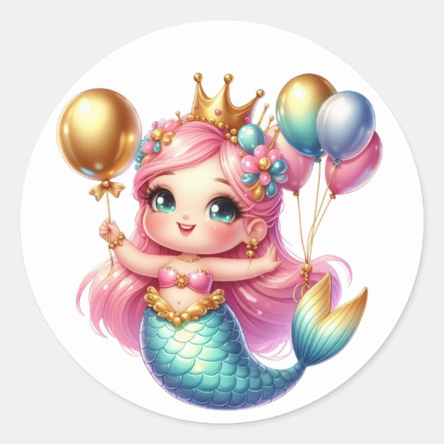 Niedliche farbenfrohe Mermaid-Aufkleber Runder Aufkleber (Vorderseite)