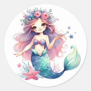 Niedliche farbenfrohe Mermaid-Aufkleber Runder Aufkleber