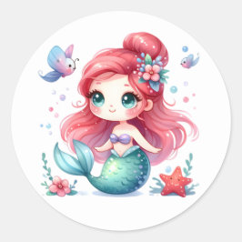 Niedliche farbenfrohe Mermaid-Aufkleber Runder Aufkleber