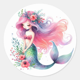 Niedliche farbenfrohe Mermaid-Aufkleber Runder Aufkleber