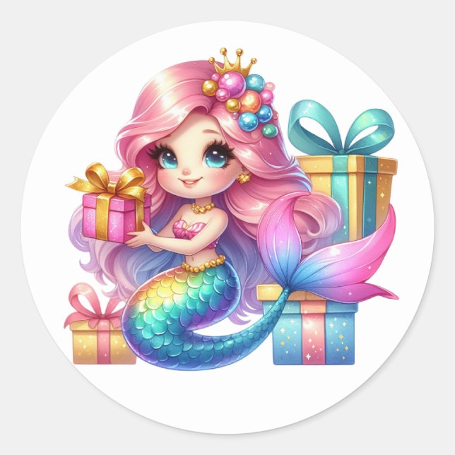 Niedliche farbenfrohe Mermaid-Aufkleber Runder Aufkleber (Vorderseite)