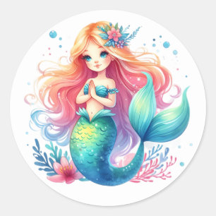 Niedliche farbenfrohe Mermaid-Aufkleber Runder Aufkleber