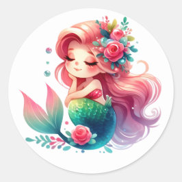 Niedliche farbenfrohe Mermaid-Aufkleber Runder Aufkleber