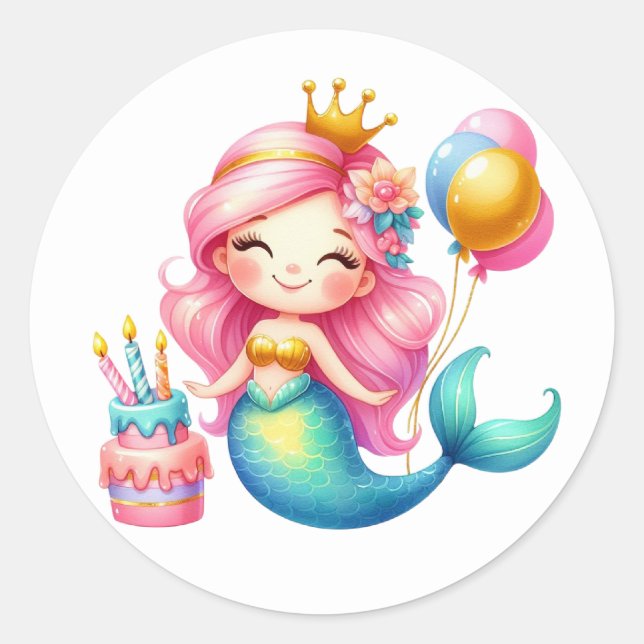 Niedliche farbenfrohe Mermaid-Aufkleber Runder Aufkleber (Vorderseite)