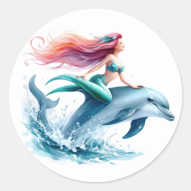 Niedliche farbenfrohe Mermaid-Aufkleber Runder Aufkleber (Vorderseite)