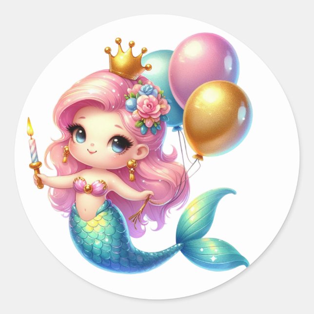 Niedliche farbenfrohe Mermaid-Aufkleber Runder Aufkleber (Vorderseite)