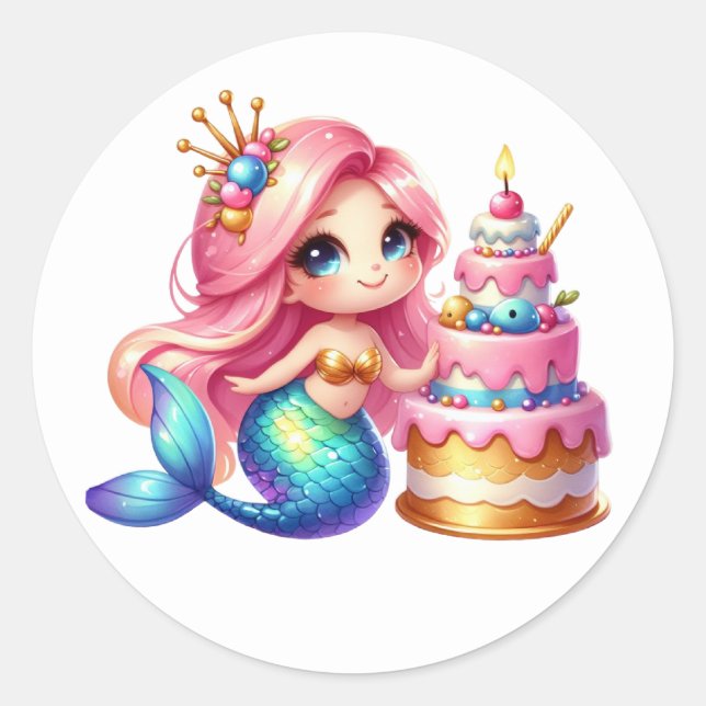 Niedliche farbenfrohe Mermaid-Aufkleber Runder Aufkleber (Vorderseite)