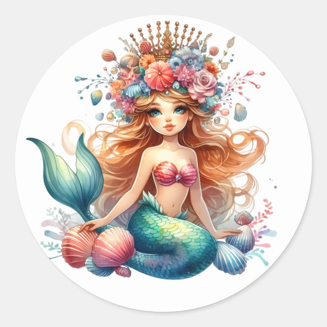 Niedliche farbenfrohe Mermaid-Aufkleber Runder Aufkleber (Vorderseite)