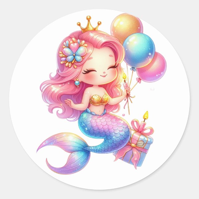 Niedliche farbenfrohe Mermaid-Aufkleber Runder Aufkleber (Vorderseite)