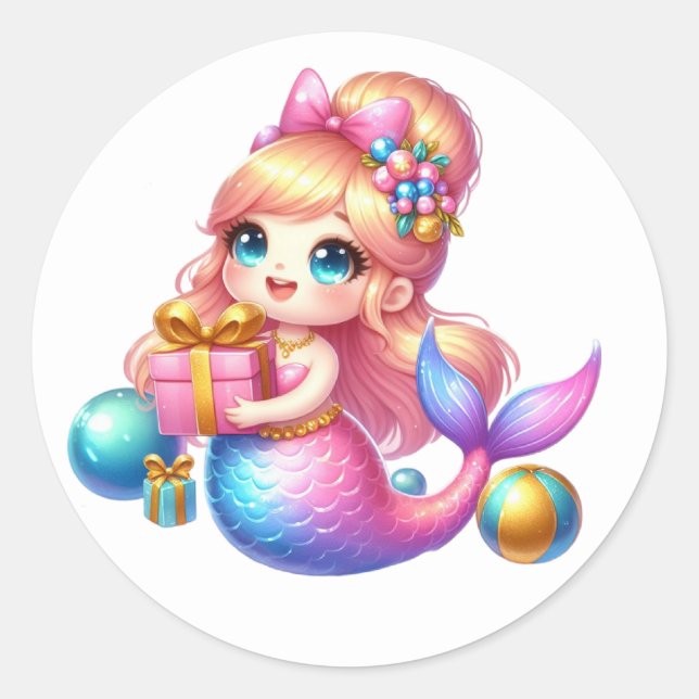 Niedliche farbenfrohe Mermaid-Aufkleber Runder Aufkleber (Vorderseite)