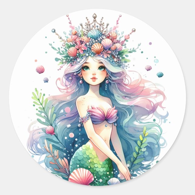Niedliche farbenfrohe Mermaid-Aufkleber Runder Aufkleber (Vorderseite)