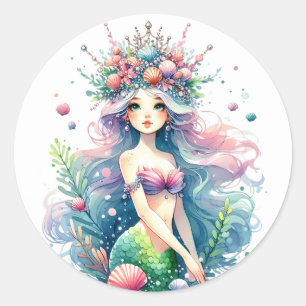 Niedliche farbenfrohe Mermaid-Aufkleber Runder Aufkleber