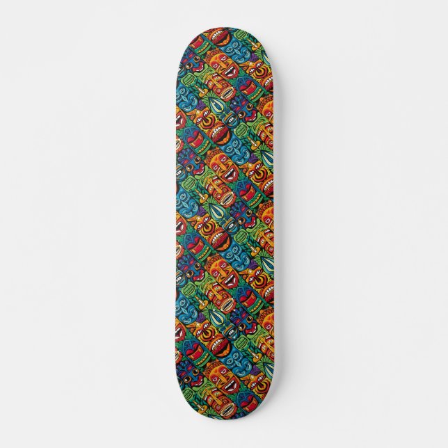 Niedliche farbenfrohe moderne tropische Tiki-Gesic Skateboard (Vorne)