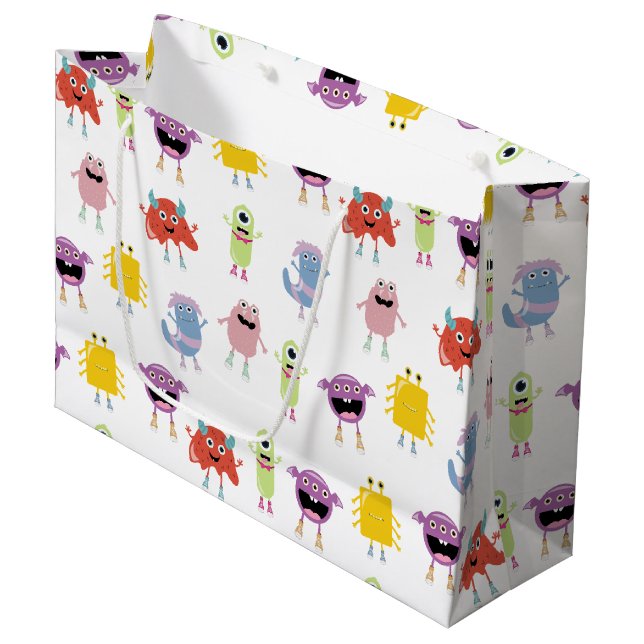 Niedliche farbenfrohe Monster Funny Kids Children  Große Geschenktüte (Vorderseite Schrägansicht)