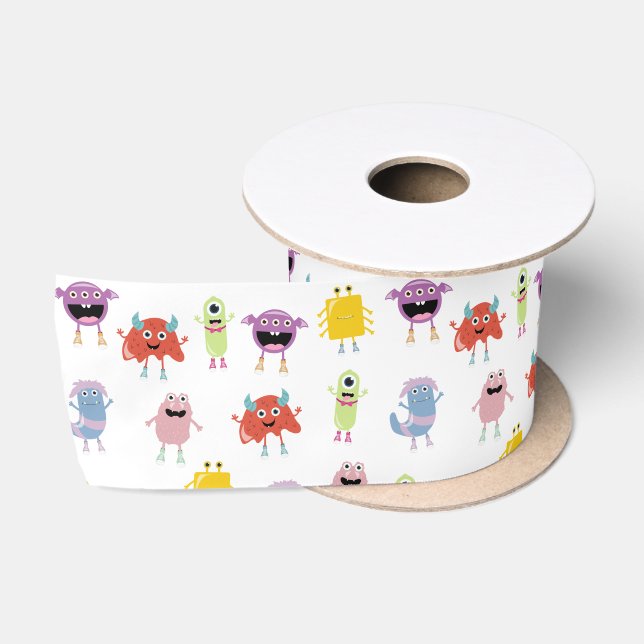 Niedliche farbenfrohe Monster Funny Kids Children  Satinband (Spule)