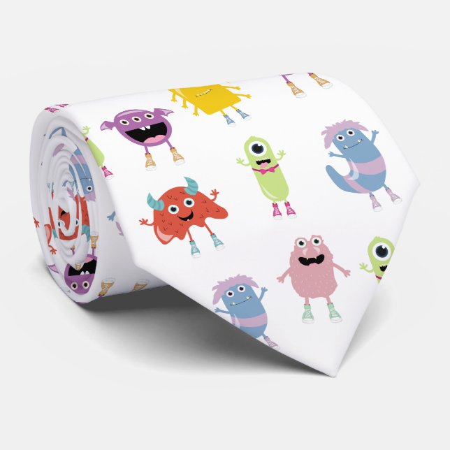 Niedliche farbenfrohe Monster Funny Kids Pattern Krawatte (Gerollt)