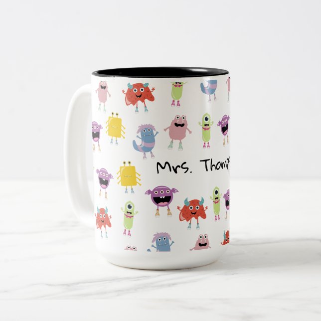 Niedliche farbenfrohe Monster Funny Kids Pattern T Zweifarbige Tasse (Vorderseite Links)