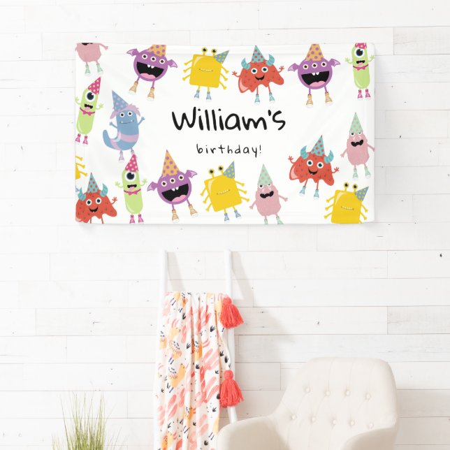 Niedliche farbenfrohe Monster Funny Kindergeburtst Banner (Insitu)