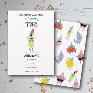 Niedliche farbenfrohe Monster Funny Kindergeburtst Einladung