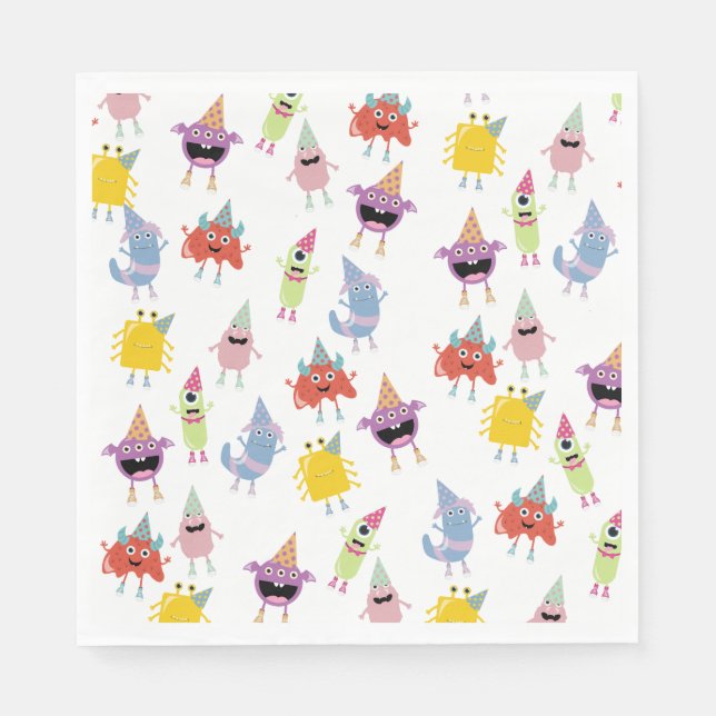 Niedliche farbenfrohe Monster Funny Kindergeburtst Serviette (Vorderseite)