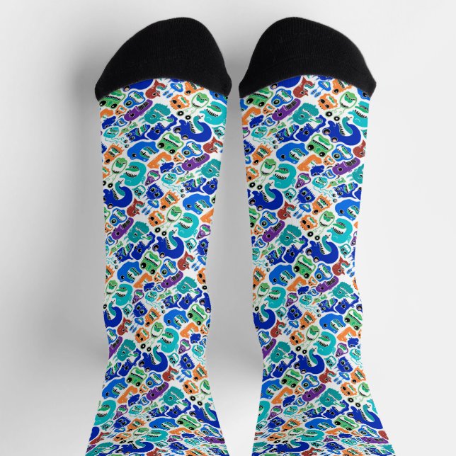 Niedliche farbenfrohe Monster sehen sich Mustern g Socken (Oben)