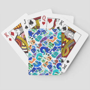 Niedliche farbenfrohe Monster sehen sich Mustern g Spielkarten