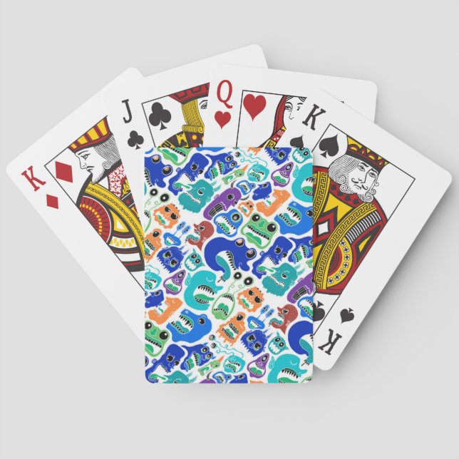 Niedliche farbenfrohe Monster sehen sich Mustern g Spielkarten (Rückseite)