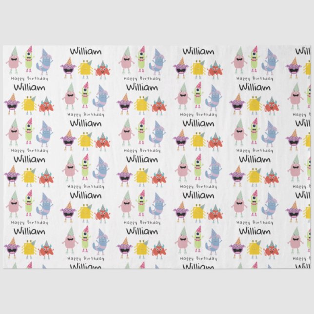 Niedliche farbenfrohe Monster Witziger Kindergebur Seidenpapier (Vorderseite)