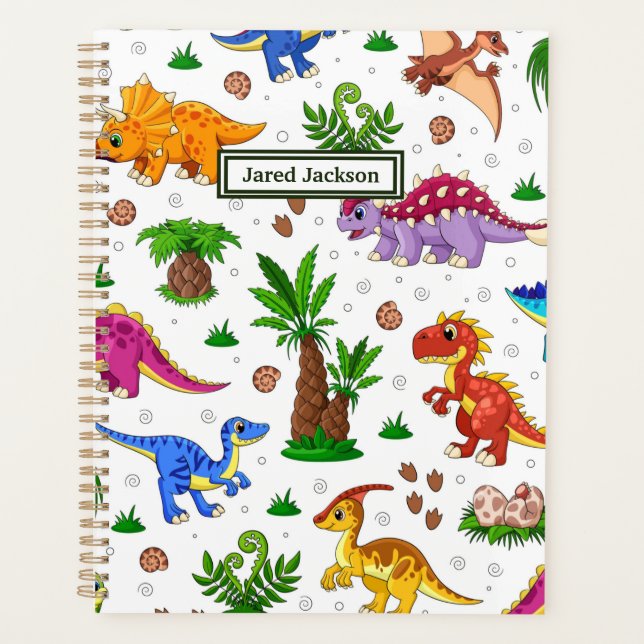 Niedliche Farbenfrohe, nahtlose Muster Dinosaurier Planer (Vorderseite)
