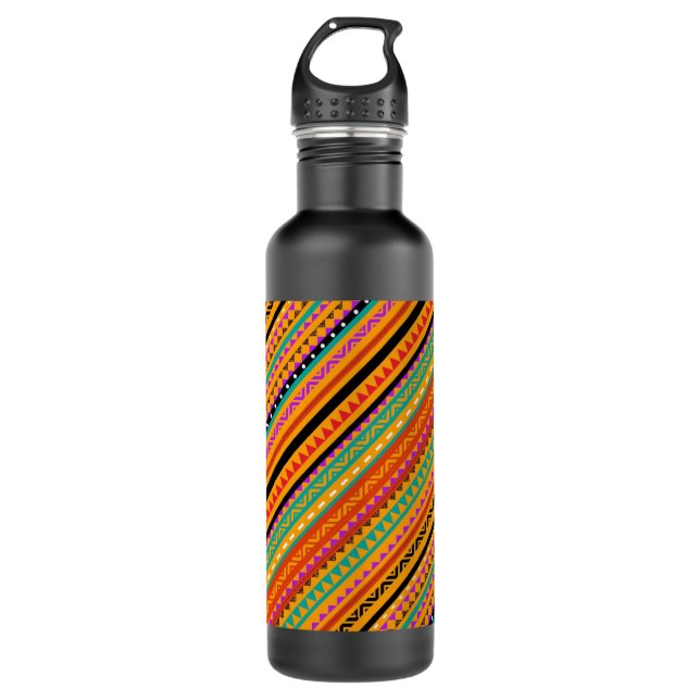 Niedliche, farbenfrohe, native Aztec-Muster Edelstahlflasche (Vorderseite)