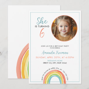 Niedliche farbenfrohe Pastel Rainbow Girls Foto Ge Einladung