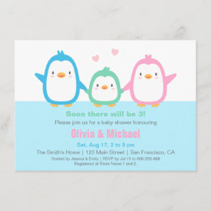 Niedliche farbenfrohe Penguin Baby Dusche Einladun Einladung