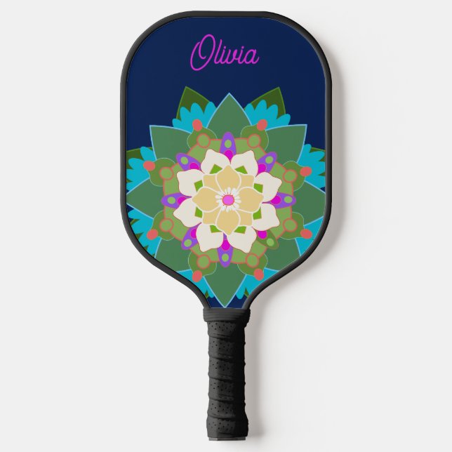 Niedliche Farbenfrohe Personalisierte Blüte Mandal Pickleball Schläger (Vorderseite)