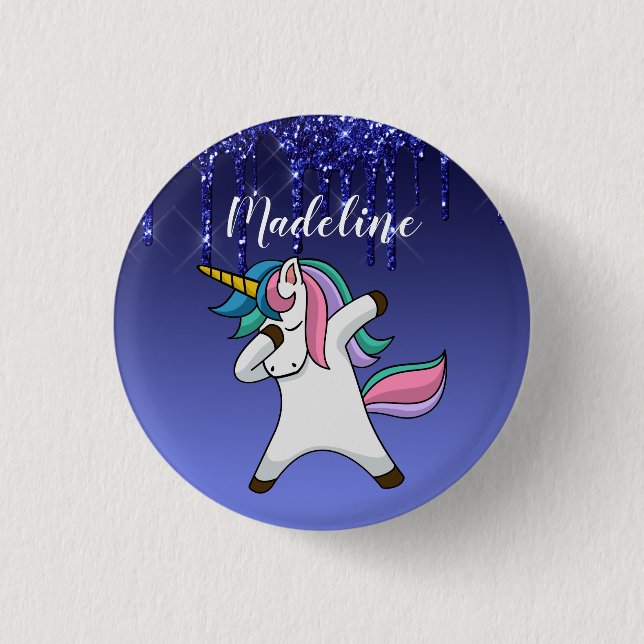 Niedliche Farbenfrohe Personalisierte Einhorn Button (Vorderseite)