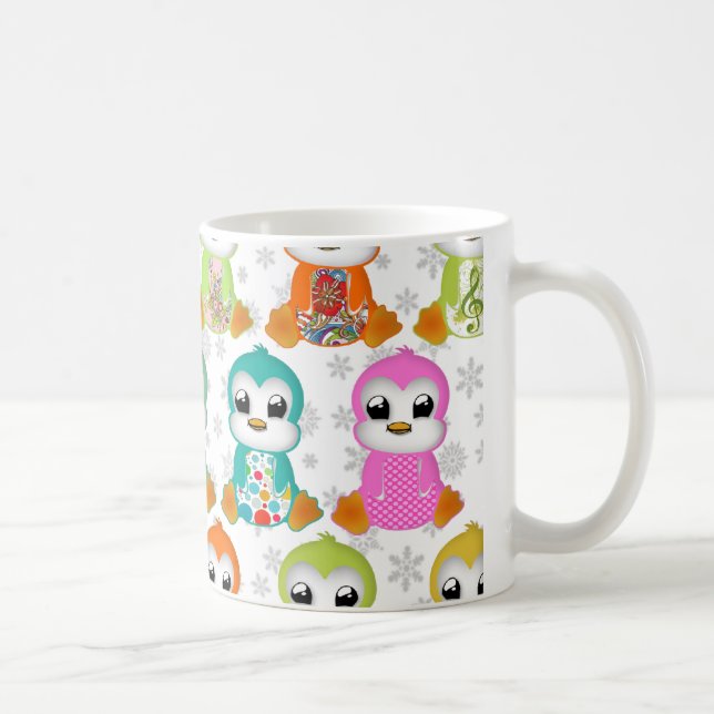 Niedliche, farbenfrohe Pinguine Blume Kaffeetasse (Rechts)