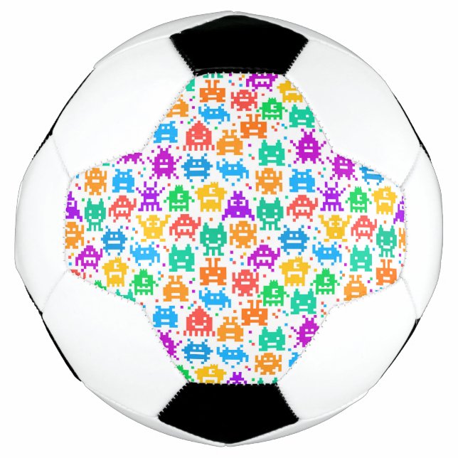 Niedliche farbenfrohe pixelförmige Monstermuster Fußball (Vorderseite)