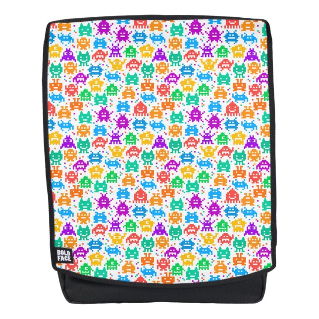 Niedliche, farbenfrohe, pixelförmige Monstmuster Rucksack (Vorderseite)