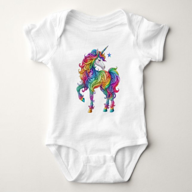 Niedliche, farbenfrohe Rainbow-Einhorn Baby Strampler (Vorderseite)