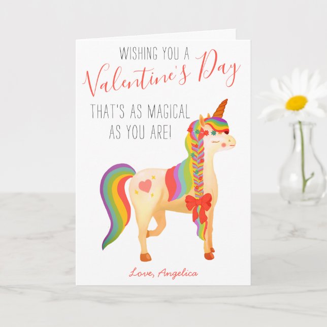 Niedliche Farbenfrohe Regenbogen Einhorn Valentins Karte (Kleine Pflanze)