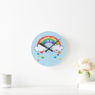 Niedliche Farbenfrohe Regenbogen Hörner Klingt Gay Runde Wanduhr