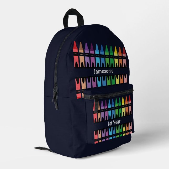 Niedliche farbenfrohe Regenbogenknarre Personalisi Bedruckter Rucksack (Rückseitige Ecke links)
