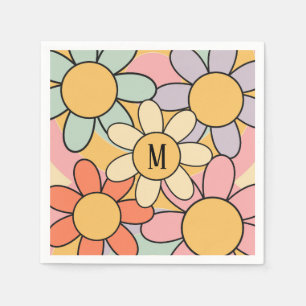 Niedliche farbenfrohe Retrostil-Blume Serviette